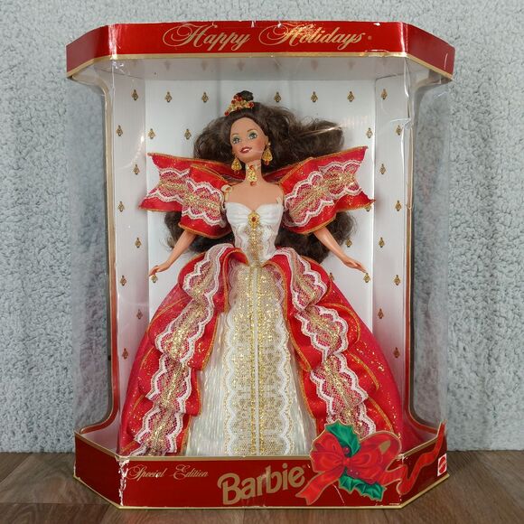 Mattel Happy Holidays Barbie Doll 1997 Special Edition Christmas Red White Dress - Picture 1 of 7